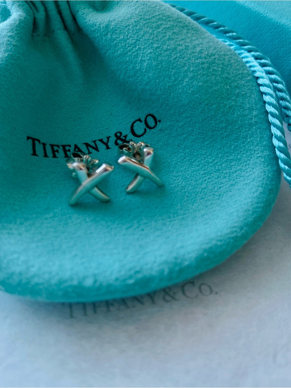 Tiffany & Co. Sterling Silver X Stud Earrings with Tiffany Blue Pouch